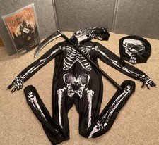 Kids 3D Skeleton Full Body Halloween Costume Skin Suit w/Mask Sickle-7-9 Years