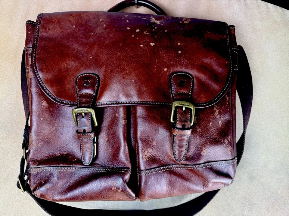 Vintage Timberland Messenger Bag Shoulder Bag Dark Brown Unisex  100% Leather  - Image 2 of 4