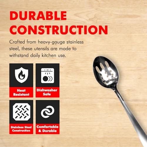 13 Inch Stainless Steel Slotted Spoon Heavy Gauge Rust Resistant Dishwasher Safe - Picture 2 of 7