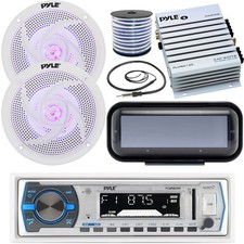 Pyle Single DIN Bluetooth Marine MP3 Receiver, 2x 4'' 100W Speakers, Amplifier