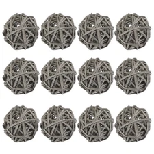 12 Pack Wicker Rattan Balls 1.2" for Vase Fillers Party Decorative Grey