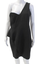 Halston Heritage Womens One Shoulder Layered Detail Mini Dress Black Size 8