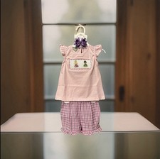 Girls Classic Whimsy Smocked Shorts Set Dress Shirt Princess Free Bow 12 Months