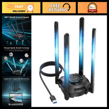 Tri-Band USB WiFi 7 Adapter for Desktop PC, 4x5dBi Antenna, 2.4/5/6GHz, WPA3, Wi