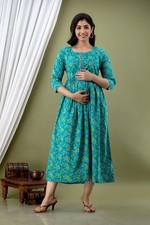 Handmade FLOWER Block Print Maternity Gowns Maxi comfortable casual wear dress