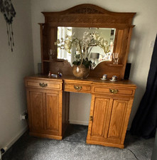 Oak Dresser with Mirror, 3 Drawers, 2 cupboards. Late 1800’s. Small water mark