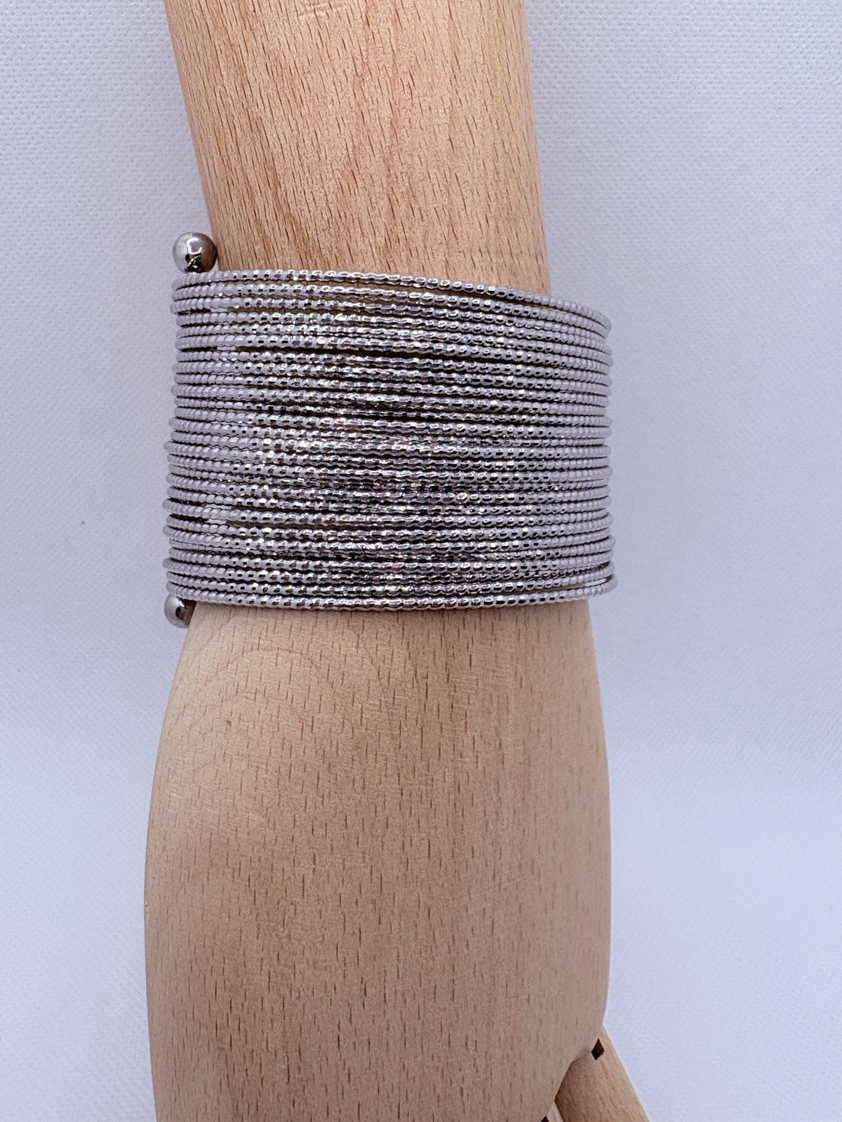 Sparkling Multi Layer Silvertone Cuff Bracelet La… - image 2