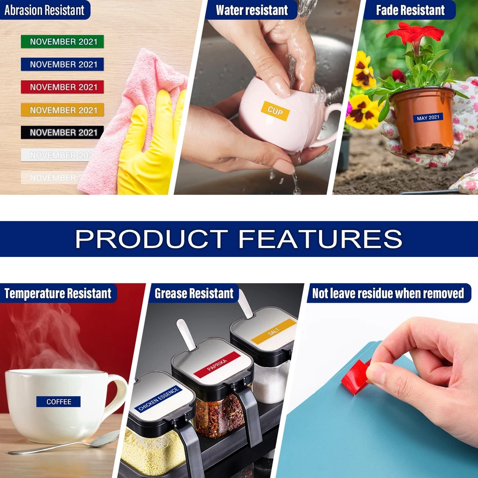 Cintas 3D blancas sobre azules de 9 mm para fabricante de etiquetas de estampado DYMO Organizer Express Pro Foto 4 de 4