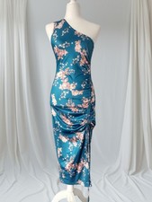 Blue Floral Print Ruched Slit Dress Size Small
