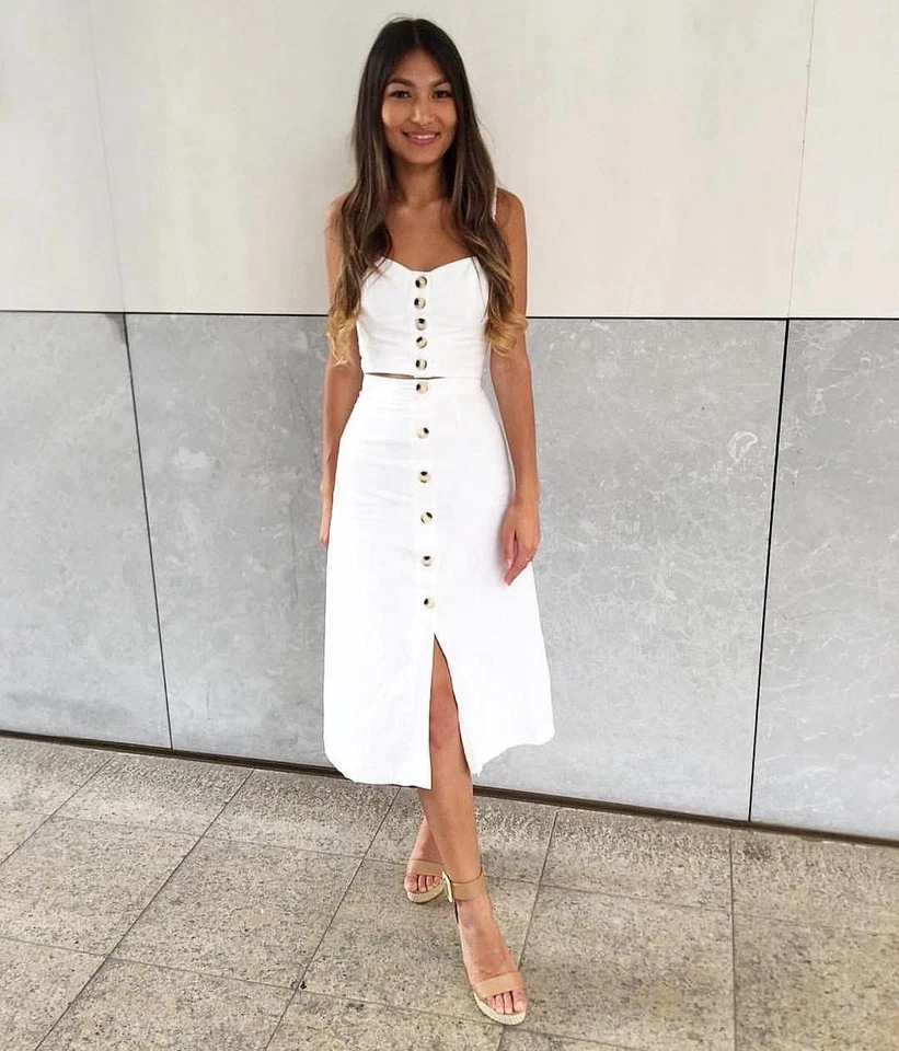 Юбка Kookai миди белая льняная смесь на пуговицах спереди трапециевидная размер 40 повседневная базовая - Изображение 2 из 4