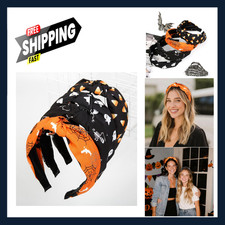 Halloween Headbands for Women Girls Boo Pumpkin Skeleton Candy Knotted Hair