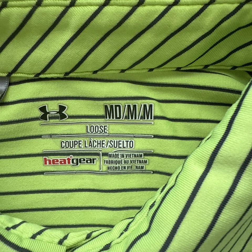 Camisa polo de golf Under Armor suelta HeatGear para hombre con logotipo M a rayas amarillo neón negra Foto 3 de 4