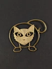 Vintage Cat Brooch Pin Gold Tone Fat Cat Face Costume Jewelry 80's 90's Angry