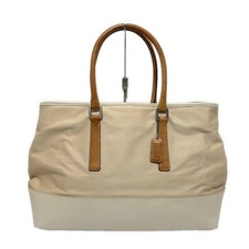Auth COACH - 7770 Light Pink White Light Brown Cotton Leather Tote Bag
