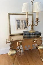 Unique 1800s English Brass Footman Fireplace Kettle Stand HearthWare Stool Bench