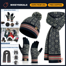 Cozy Women's Winter Beanie Hat, Long Scarf Touchscreen Gloves Set - 3 Pieces