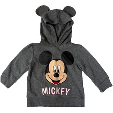 Disney Mickey Mouse Toddler Gray Pullover Hoodie Sz 2T Jr. Mickey With Ears