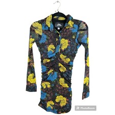 Urban Outfitters Long Sleeve Floral Print Black Bodycon Scrunch Dress Size XS