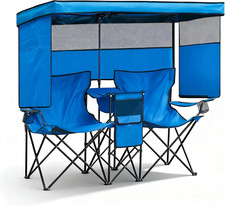 Double Beach Chair with Canopy Shade Heavy Duty Camping Chairs with Cup Holder F