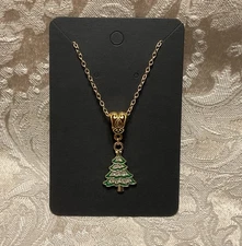 Decorative Christmas Tree Charm Christmas Holiday Boho Trendy Gold Necklace 18”