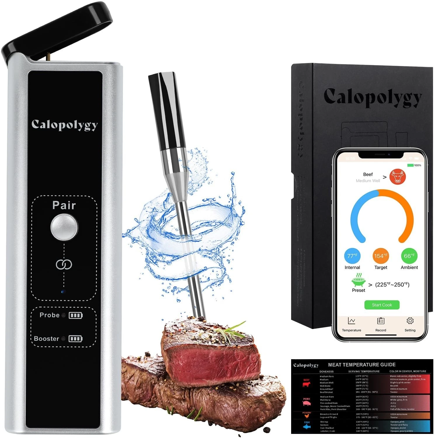 Wireless Meat Thermometer, Bluetooth Meat Thermometer with IPX7 Waterproof Pr...
