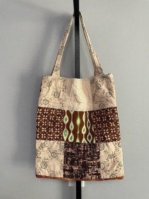HANDMADE Sewn BOHO TOTE BAG MULTICOLOR Beach Bag Medium Size Lined Cotton