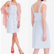 J Crew Seersucker Dress Sundress Womens 10 Blue Stripe Button Up Sleeveless