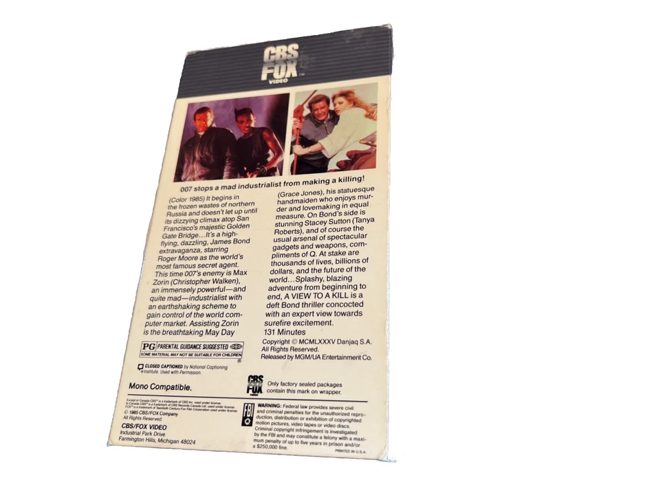 James Bond 007 - A View to a Kill Original 1985 CBS/Fox VHS - Image 2 of 3