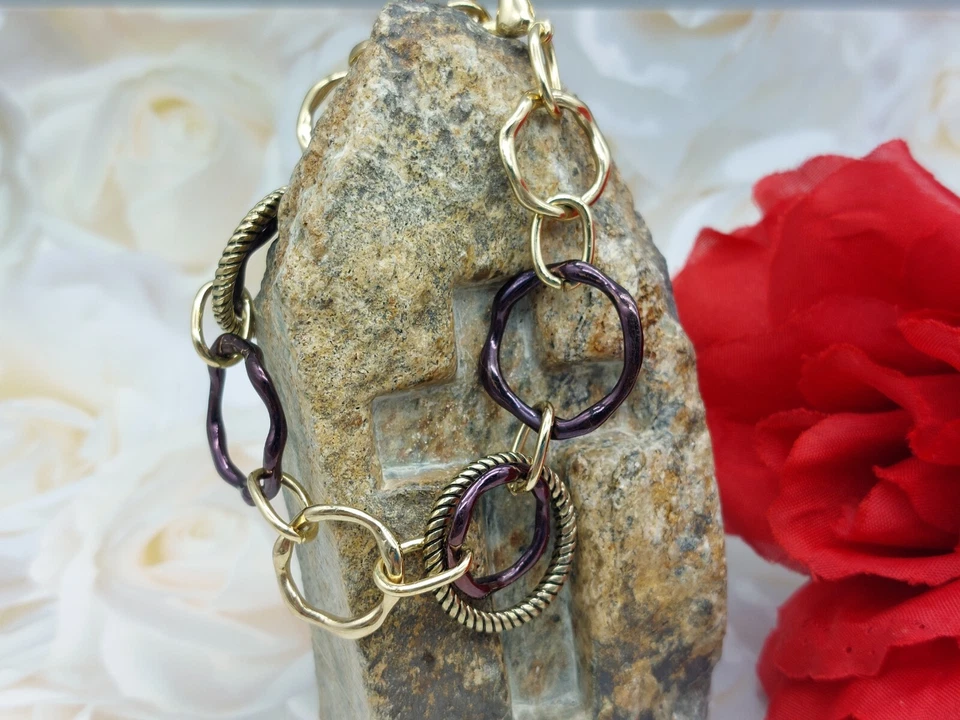 Hermosos eslabones circulares firmados Dana Bushman tono dorado y bronce varios tamaños 7" Foto 2 de 4