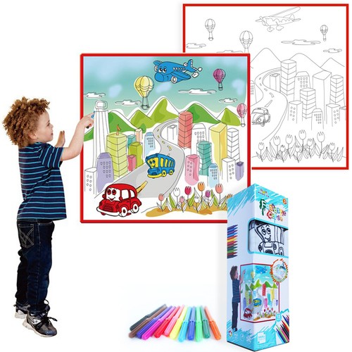Fantástica alfombra de juego para colorear lavable para niños con 12 marcadores lavables - Imagen 12 de 14