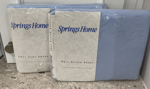 Vintage Springs Industries Full Mid to Late 80s Blue Sheet Set Made In USA - Picture 1 of 7