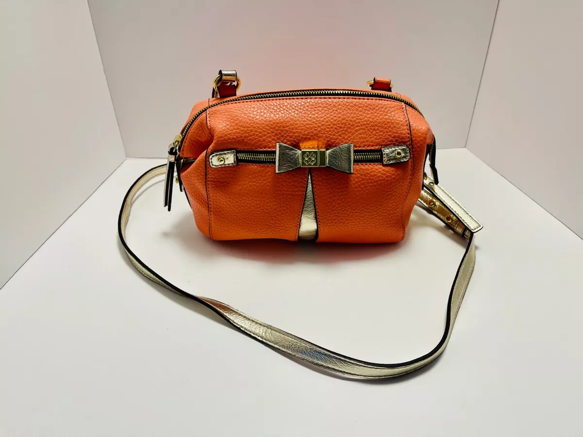 Gianni Bini Small Crossbody Purse Coral Gold Strap Bow Zippers
