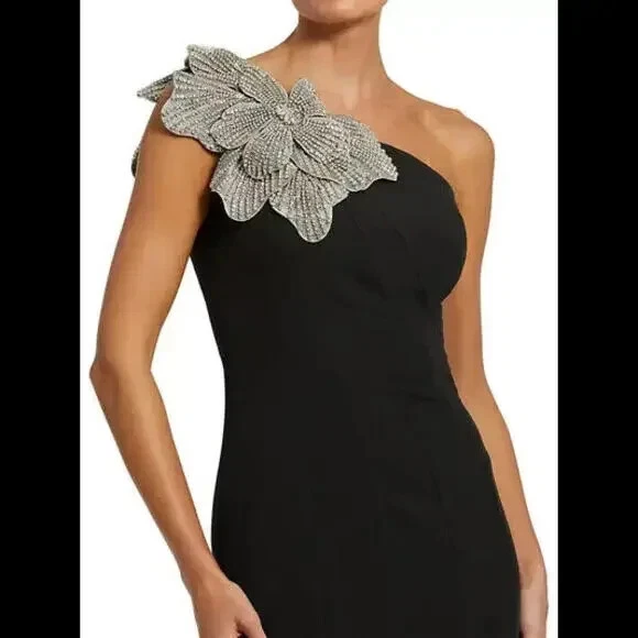 NUEVO, Vestido Mac Duggal Crepé Costura Un Hombro en Negro Talla 4 #WD381 Foto 4 de 4