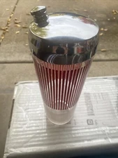 1930s RARE Vintage Red and white striped Glass Cocktail Shaker W/2 Glasses