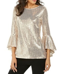 sequin bell sleeve top