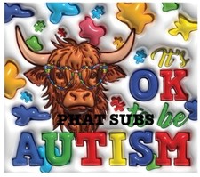 20oz Sublimation Tumbler Wrap Highland Cow Autism Ready To Press Heat Transfer
