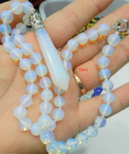 Hexagonal Gemstone Healing Chakra Reiki Opal Opalite Stone Pendant Necklace 18"