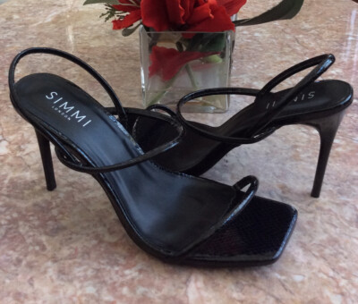 New Simmi London Drew Black Snake Square Toe Stiletto Strappy