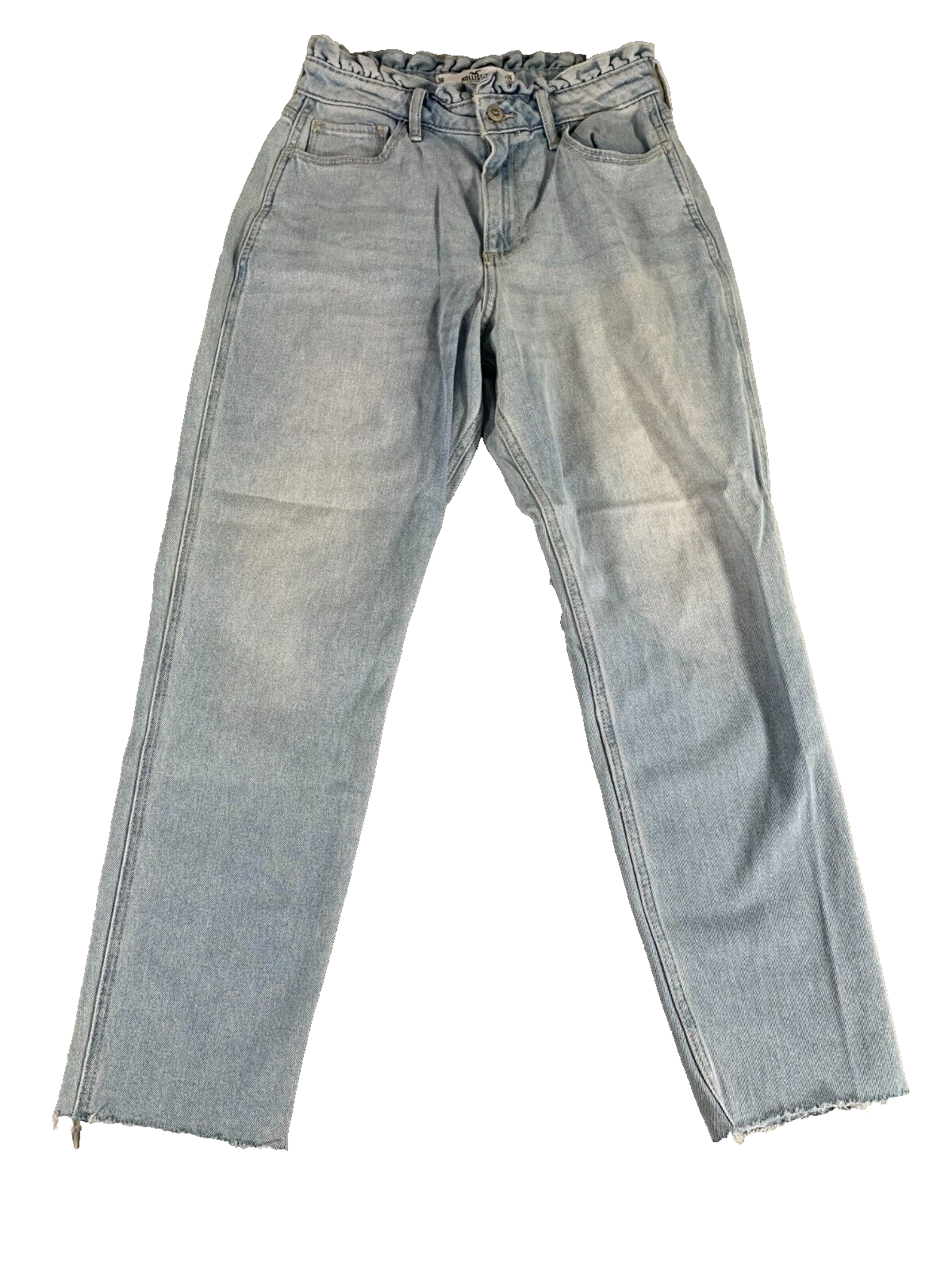 Hollister Curvy High Rise Mom Jeans Light Wash Frayed Hem  Waist Size 26 #4500
