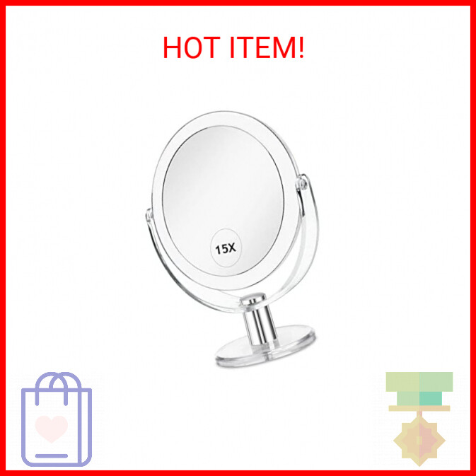 Vanity Mirror Makeup Mirror with Stand, 1X/15X Magnification Double Sided 360 De