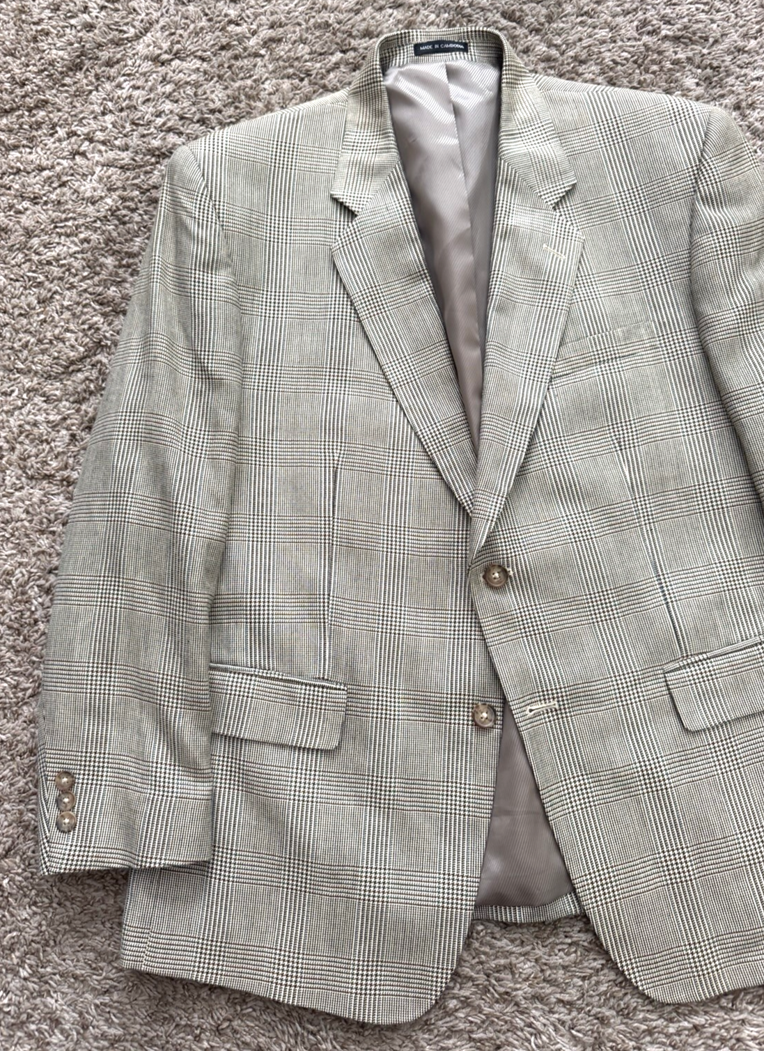 FILA Savile Row Cappotto Sportivo Giacca Uomo 46P Portly Seta e Bambù Glen Plaid Ventilato