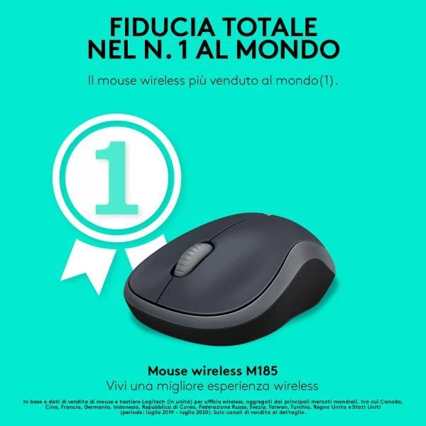 LOGITECH MOUSE OTTICO WIRELESS M185 GREY - Immagine 3 di 4