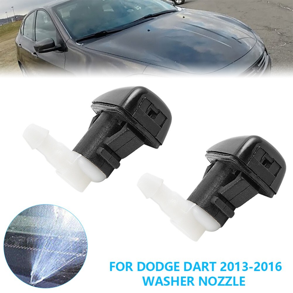 Windshield Washer Nozzle Set For 2014-2016 Dodge Dart – Front Spray Jets, Black (68081370AB, 2-Pack)