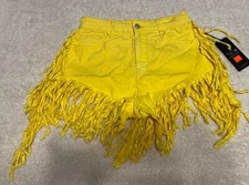 NWT American Bazi Fringe Yellow Shorts, Women’s Medium, RSS-20178