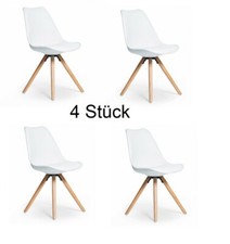 4 x Stuhl Stoff Esszimmerstuhl Retro Club Sitzschale mit Polster Holz Weiss