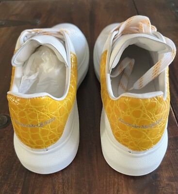 $250 Alexander McQueen Men's White Metallic Croc Sneaker Shoes Size EU 42.5