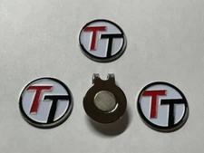 (3) Rare Fine Quality 1" Flat Coin Style Golf Markers With Bonus Hat Clip 
