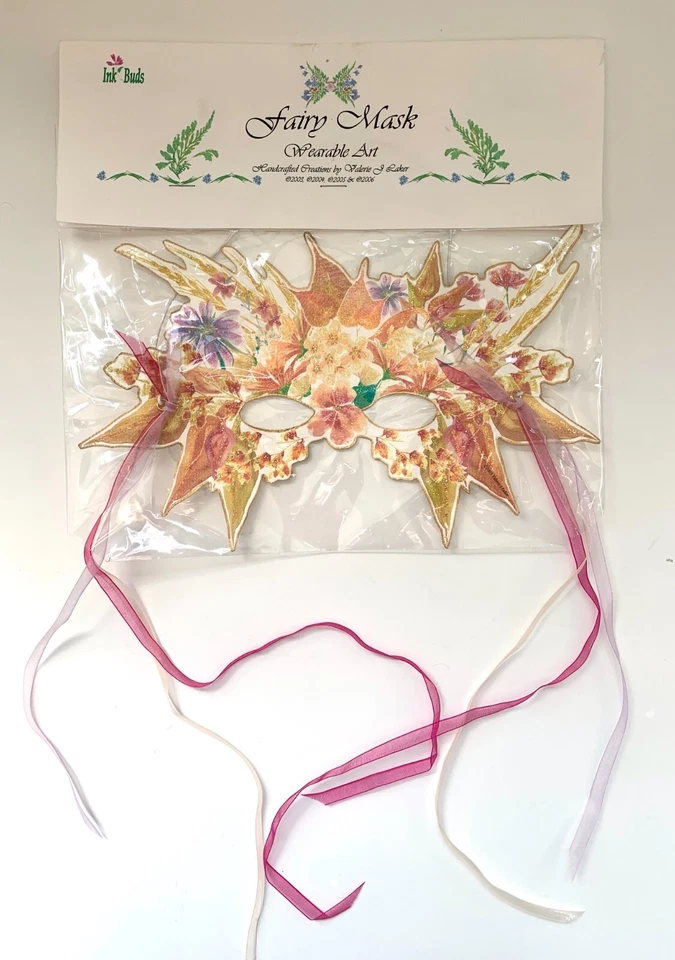 Dress Up Floral Fairy Paper Mask with Ribbons Wearable Art Fall Fairy - Image 3 of 4