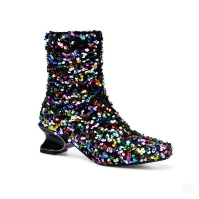 Multicolor Sequins Bling Women's Cuban Heel Square Toe Ankle Boots Pull On 34-45