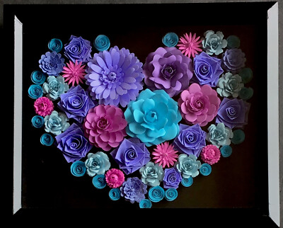Wall Art 3D Shadow Box Framed Rose Heart Flower Arrangement Home Nursery Decor